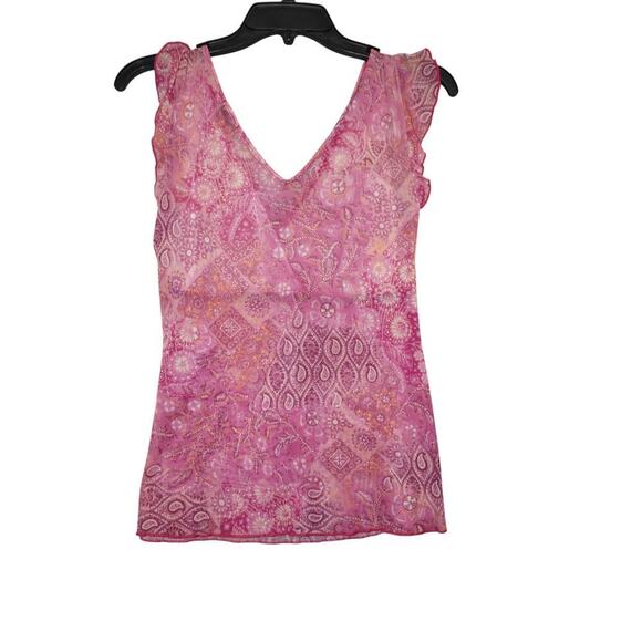 Y2K-Inspired Sheer Boho Wrap Blouse – Pink Paisley – Size M - Picture 2 of 4